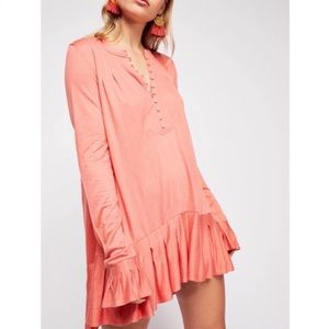 NEW Free People Your Girl Ruffle Tunic Dress in Coral Size XXS